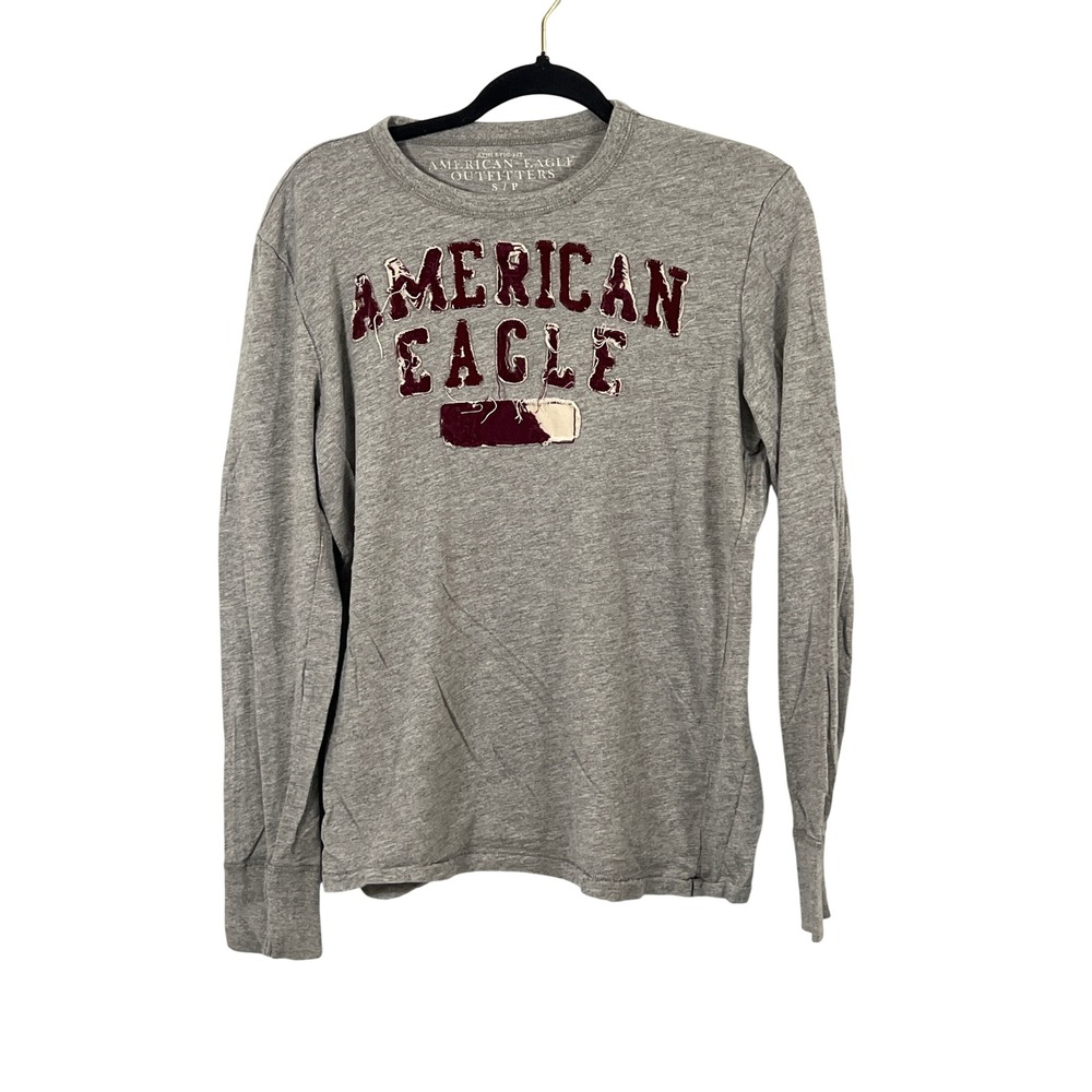 American Eagle Y2K Gray Maroon Long Sleeve Shirt Streetwear Preppy Vintage Small